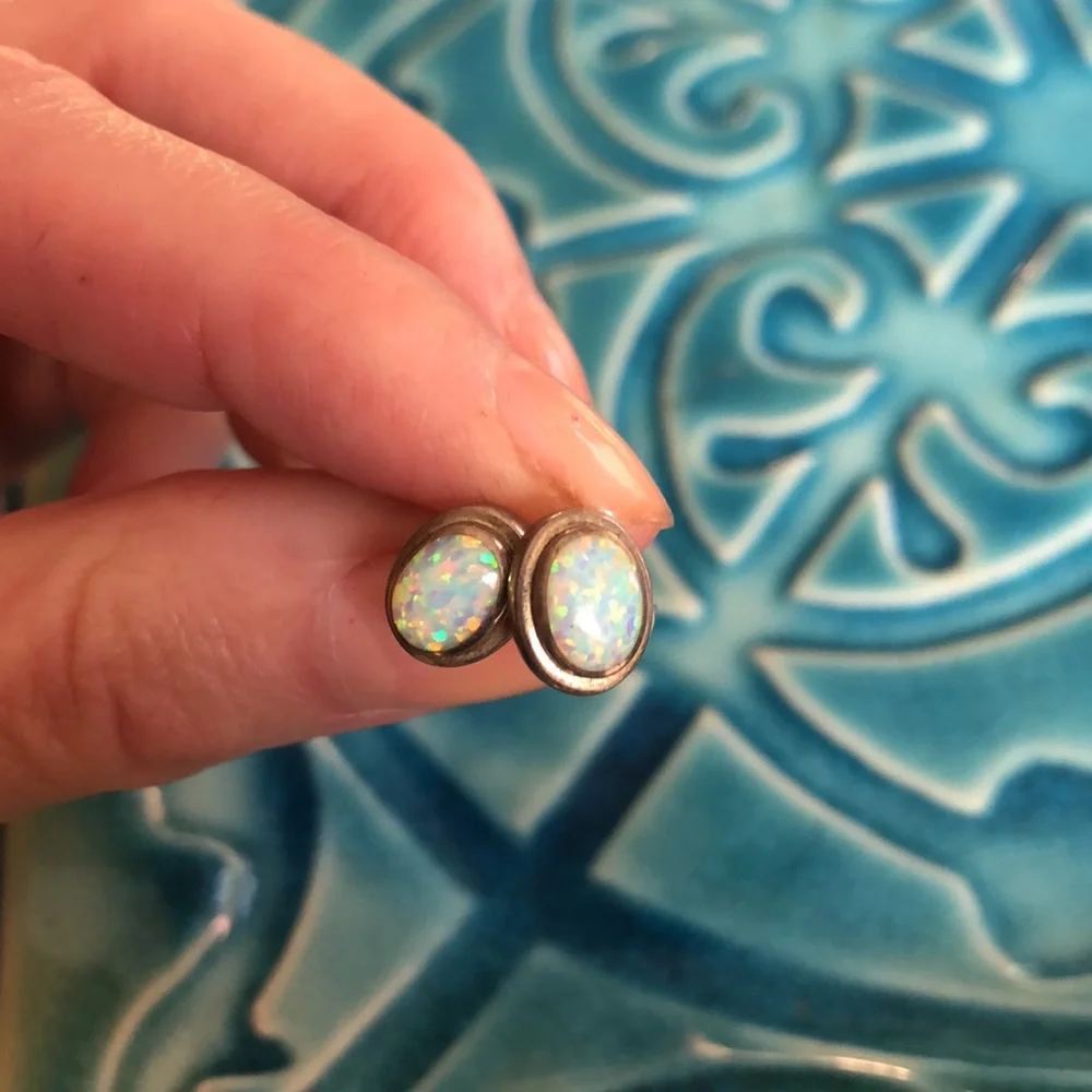 Sterling Silver Opal Earrings Posts (No Backs) - Picture 9 of 17